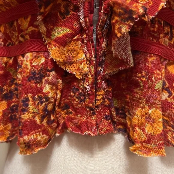 Free People Rudi Ruffle Top in Cherry Combo, Size Small - Picture 8 of 17